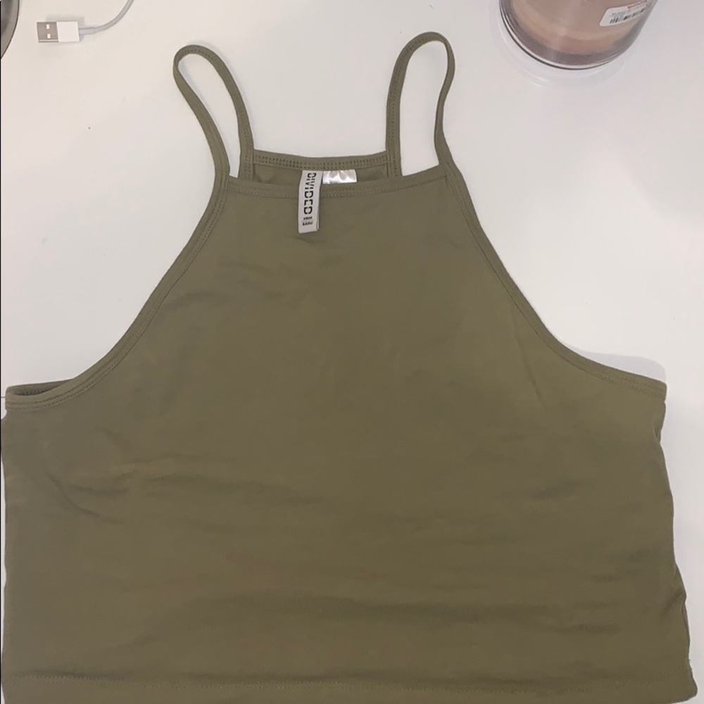 H&M Olive green cropped halter top
